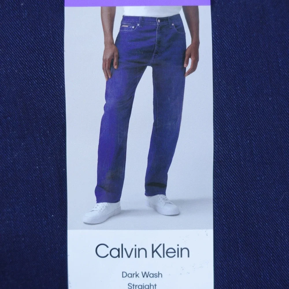 Calvin Klein Men Jeans 30x29 Dark Wash Straight Fit Vintage CK Navy Stretch NWT